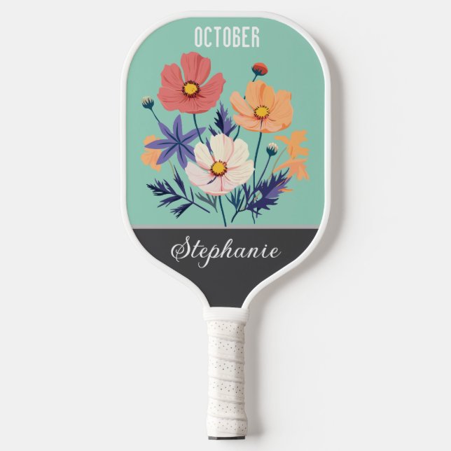 October Birth Flower Custom Name Pickleball Paddle (Front)