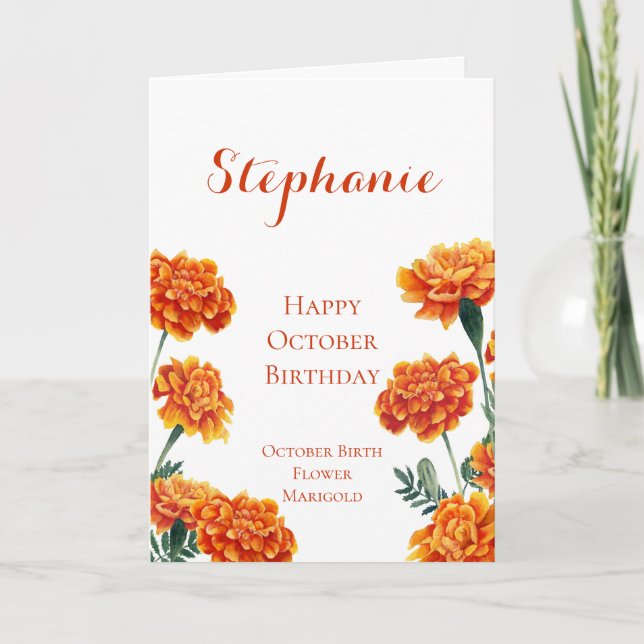 October Birth Flower Marigold Birthday Card (Front)
