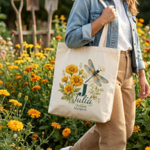 October Birth Flower Marigold & Dragonfly