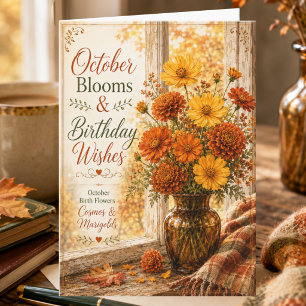 October Birth Flowers Cottage Window Birthday Card