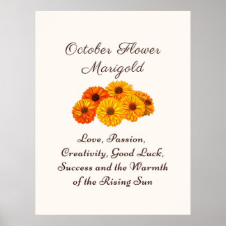 October Birth Month Flower Marigold Elegant Poster