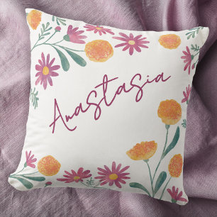 October Birth Month Marigold Cosmos Personalized Throw Pillow