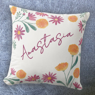 October Birth Month Marigold Cosmos Personalized Throw Pillow
