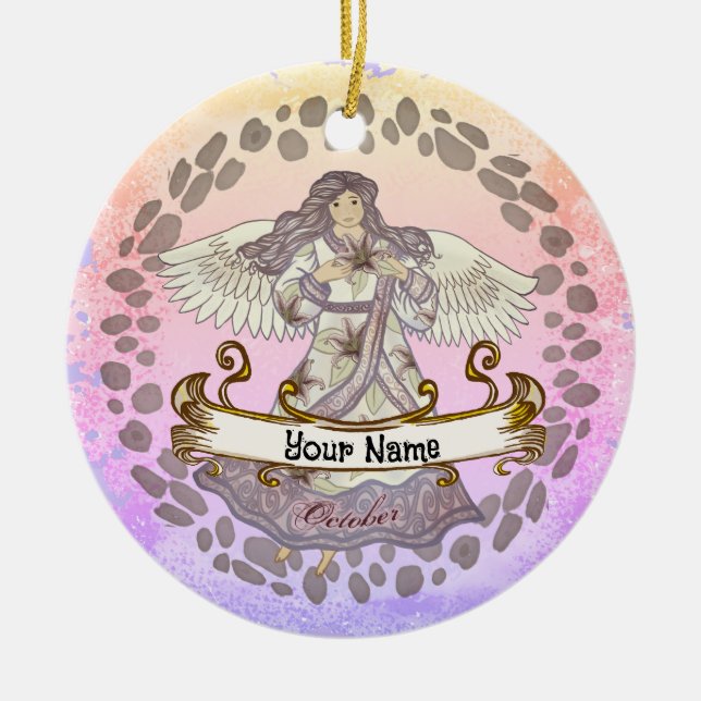 October Birthday Angel birthday custom ornaments (Front)