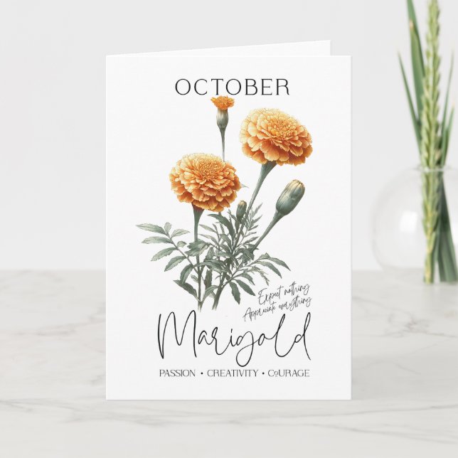 October Birthday Birth Month Flower Marigold Card (Front)