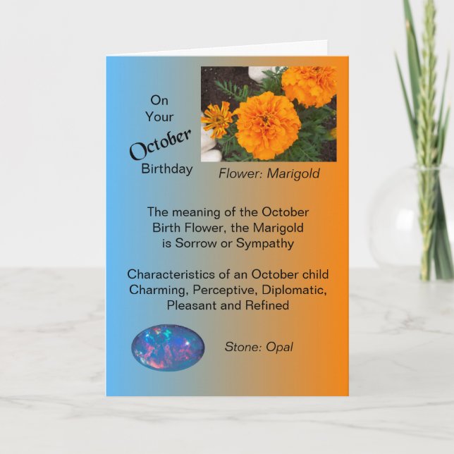 October Birthday Card - Marigold and Opal (Front)