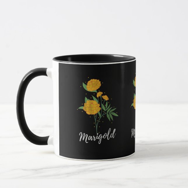 October birthday gift marigold flower vintage mug (Left)