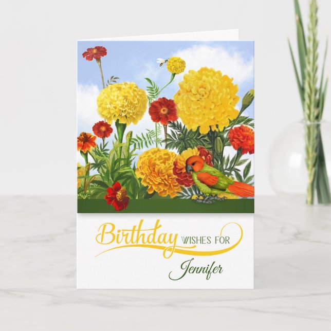 October Birthday Marigold Garden with Name Card (Front)