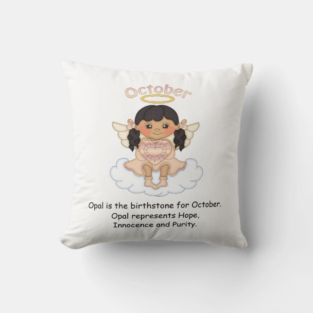 October Birthstone Angel Black Throw Pillow (Front)