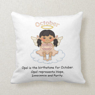 October Birthstone Angel Black Throw Pillow