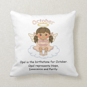 October Birthstone Angel Brunette Throw Pillow