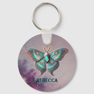 October Birthstone Keychain - Opal Moth Design