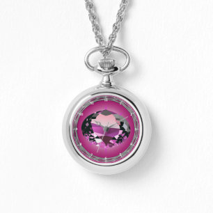 October Birthstone Round Necklace, Silver Plated Watch