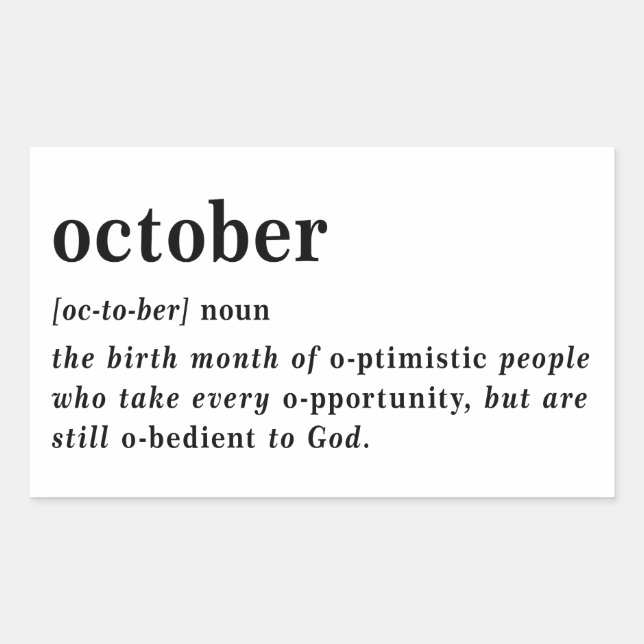 October Definition Birthday Sticker (Front)