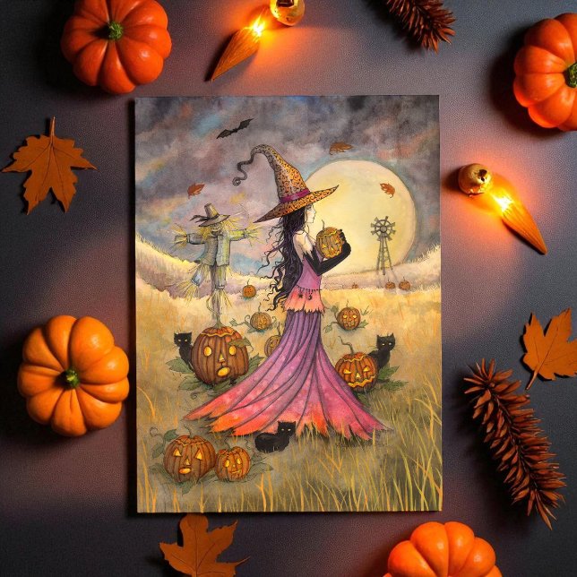 October Fields Halloween Witch and Cats Fantasy Card (Creator Uploaded)