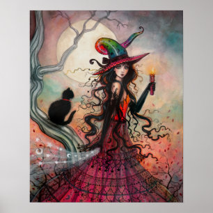 October Flame Witch and Cat Art by Molly Harrison Poster