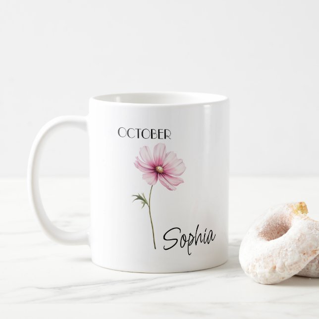 October Flower Personalized Coffee Mug (With Donut)