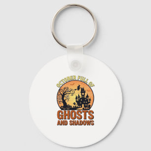 October Full Ghosts Shadows Haunted House Witch Ha Keychain