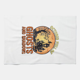 October Full Ghosts Shadows Haunted House Witch Ha Kitchen Towel