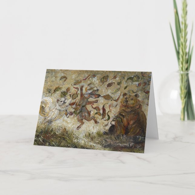 October Fun Whimsical Autumn Forest Animals  Card (Front)