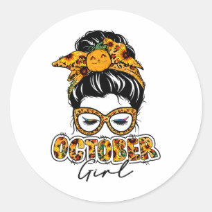 October Girl Halloween Thanksgiving Fall Birthday Classic Round Sticker