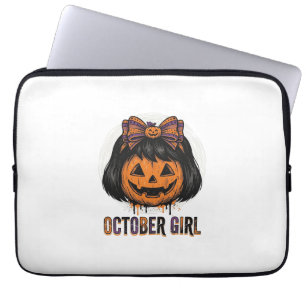 October Girl Pumpkin Bow Halloween Vector Design_1 Laptop Sleeve