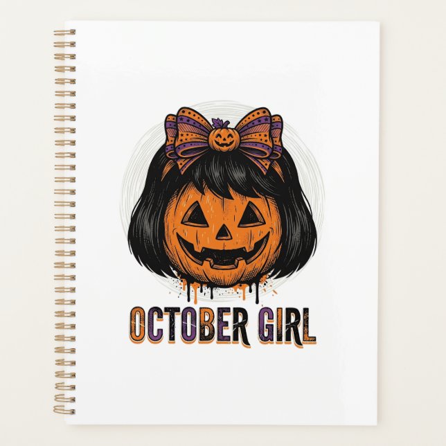 October Girl Pumpkin Bow Halloween Vector Design_1 Planner (Front)