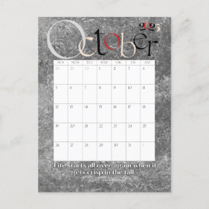 October Grey Modern Monthly Calendar 2025 Postcard