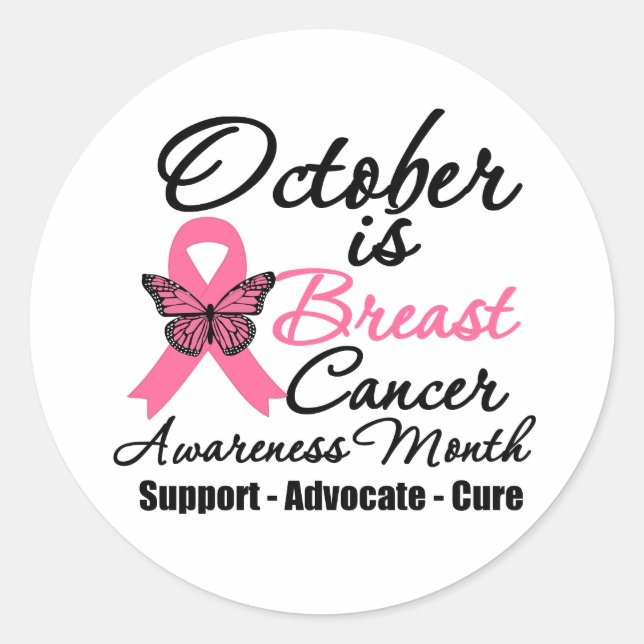 October is Breast Cancer Awareness Month Classic Round Sticker (Front)