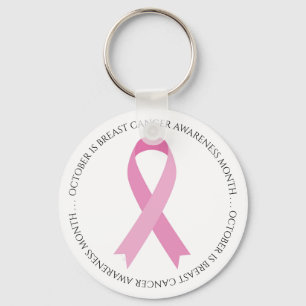 October is Breast Cancer Month Pink Ribbon Keychain