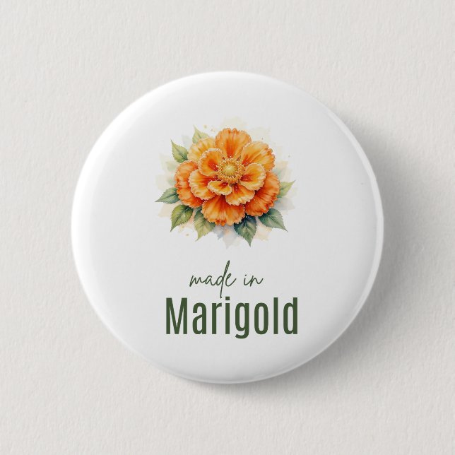 October Marigold  Birth Flower Flat Thank You  2 Inch Round Button (Front)
