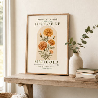 October Marigold Birth Flower Poster