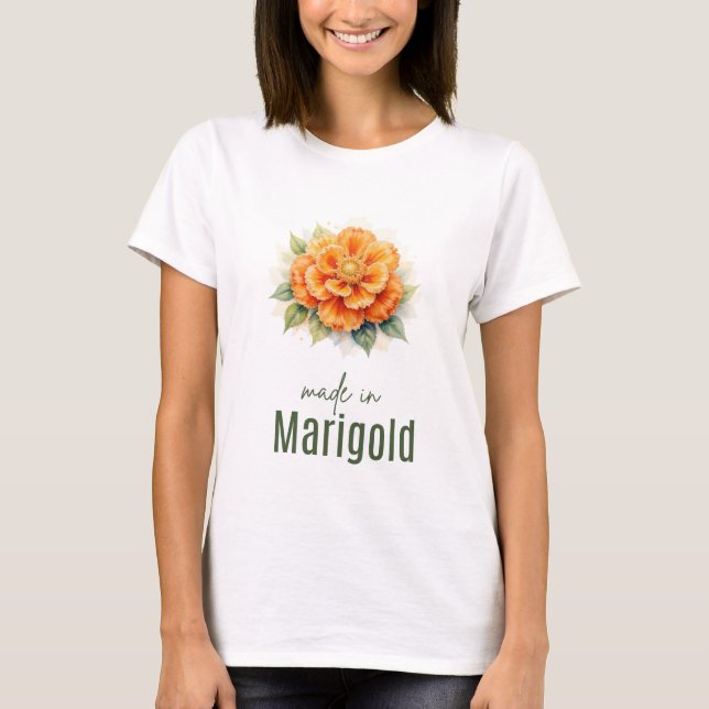 October Marigold Birth Flower Watercolor Art  T-Shirt (Front)