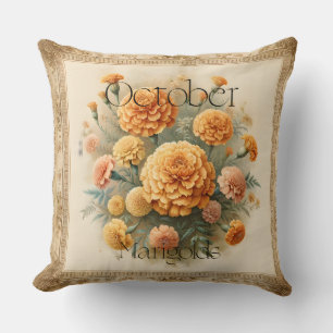 October Marigold Floral Birth Month Fall Decor Throw Pillow
