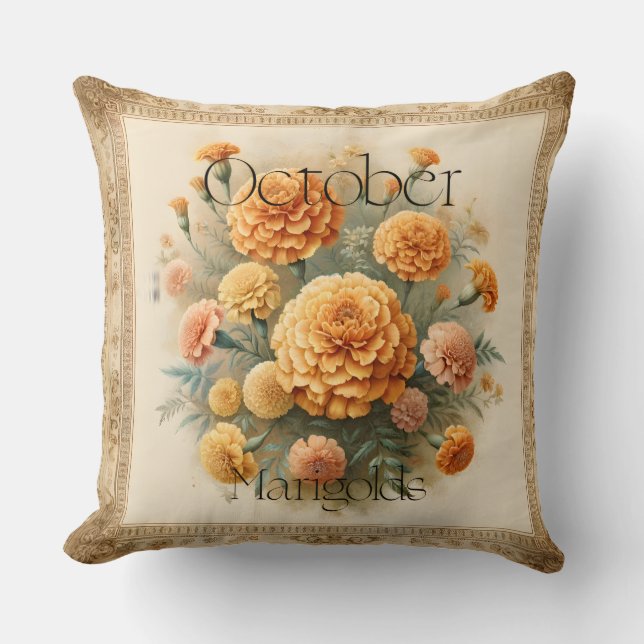 October Marigold Floral Birth Month Fall Decor Throw Pillow (Front)