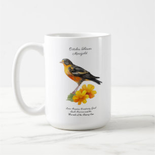 October Marigold Flower and Bird Birth Coffee Mug