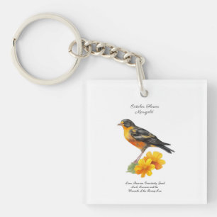 October Marigold Flower and Bird Birth          Keychain