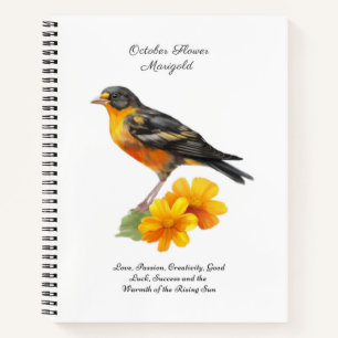 October Marigold Flower and Bird Birth Notebook