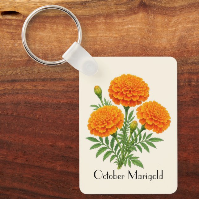 October Marigold Flowers  Keychain (Front)