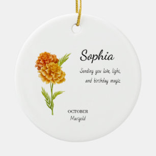 October Marigold Personalized Birthday Ceramic Ornament