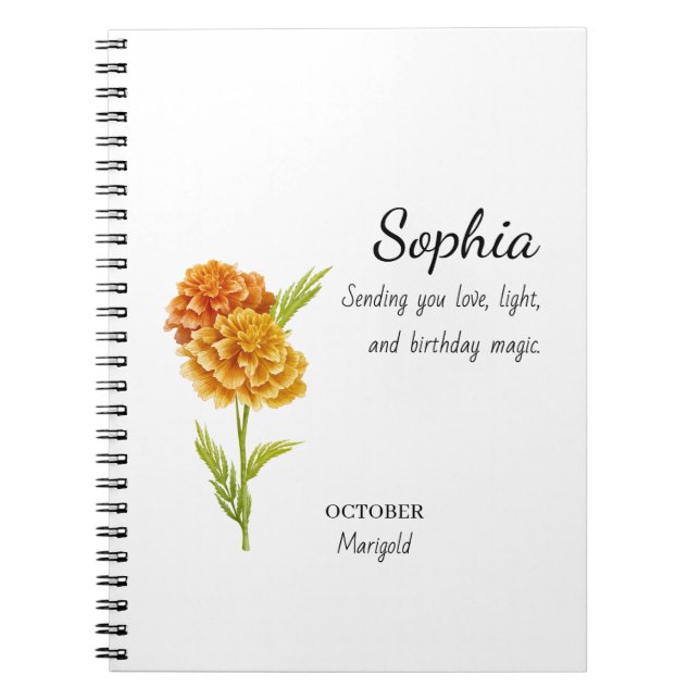 October Marigold Personalized Birthday Notebook (Front)