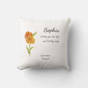 October Marigold Personalized Birthday Throw Pillow