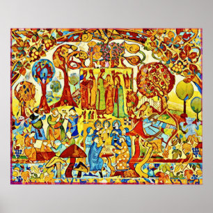 October Naive Folk Art Autumn Celebration Poster