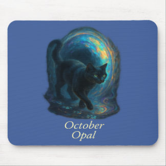 October Opal – Black Cat & Iridescent Portal Mouse Pad