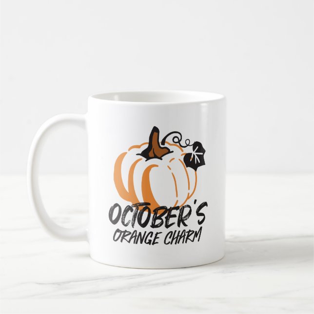 October Orange Charm: Captivating Pumpkin Silhouet Coffee Mug (Left)