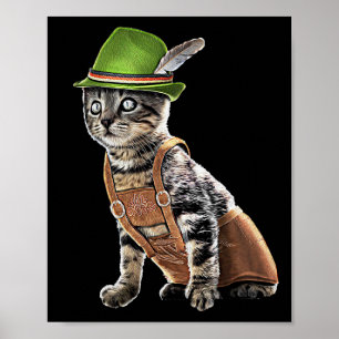 October Party Cat Bavarian Lederhosen Costume Alpi Poster