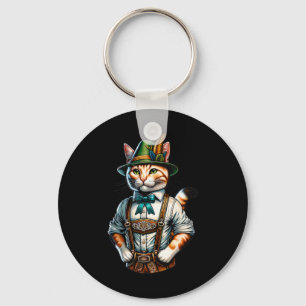 October Party Cat Funny German Bavarian Lederhosen Keychain