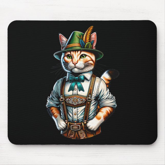 October Party Cat Funny German Bavarian Lederhosen Mouse Pad (Front)