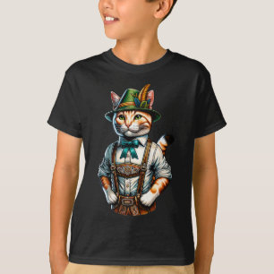October Party Cat Funny German Bavarian Lederhosen T-Shirt