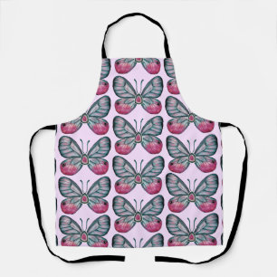October Pink Glasswing Butterfly Pattern Design Apron